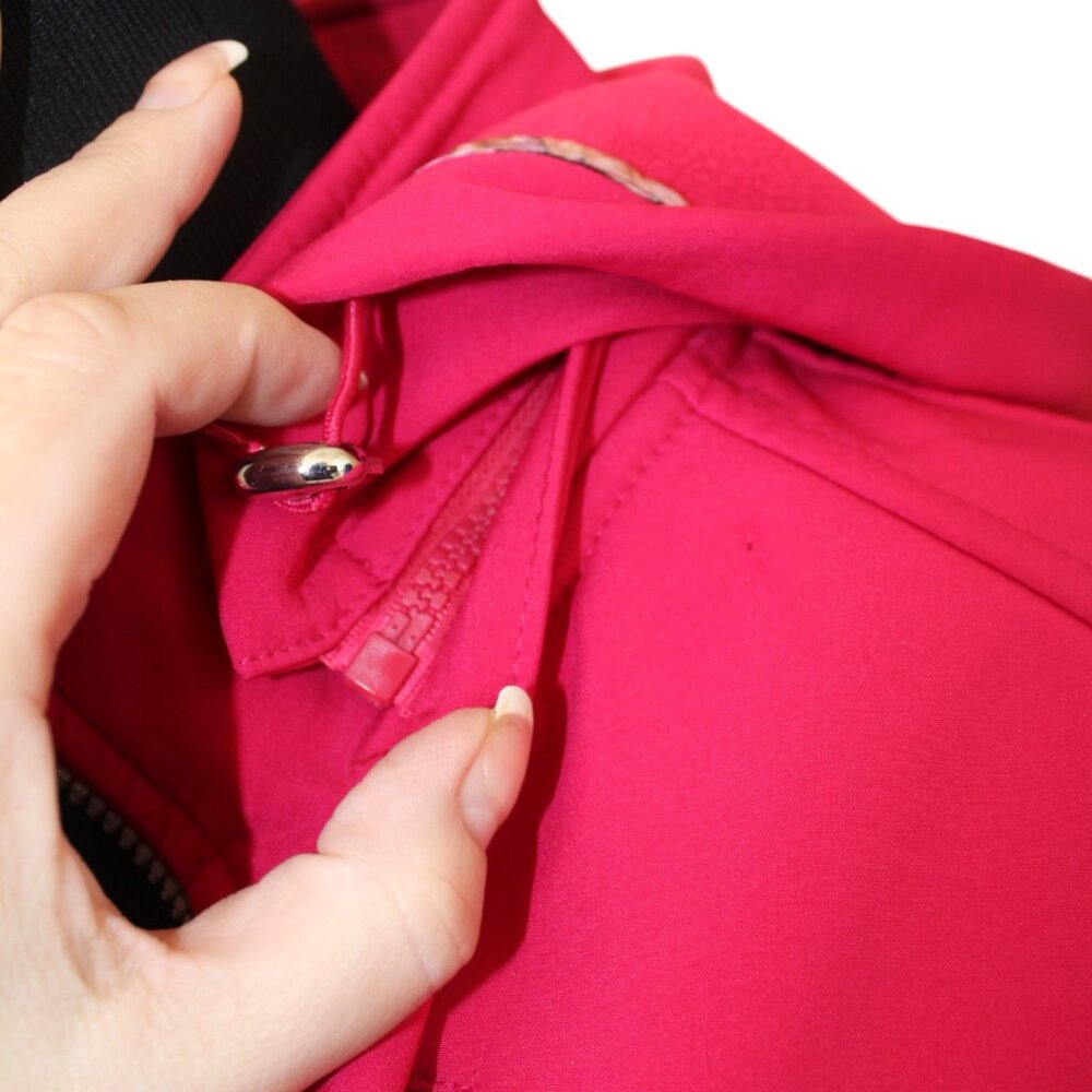 Betsey Johnson Soft Shell Hooded Coat Pink Water Repellent Ruffle, Size M, EUC - Picture 10 of 16